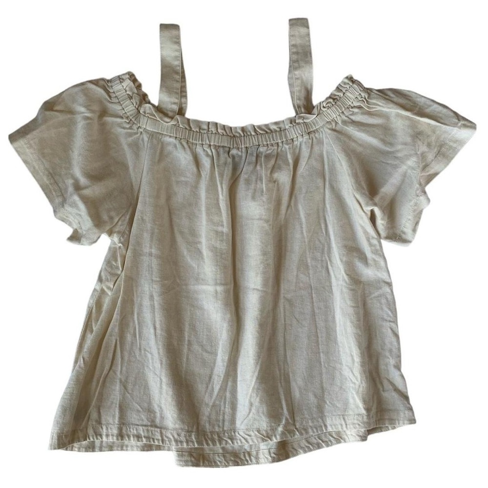 Stitch Star Linen Blend Cream Cottagecore Off Shoulder Tank Top Size M